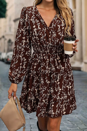Ditsy Floral Print Split Neck Mini Dress option 5