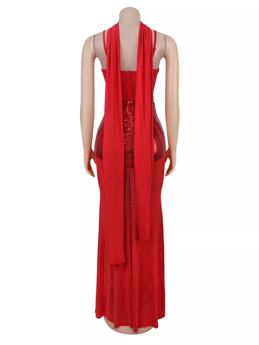 Black flared maxi dress with v-neck