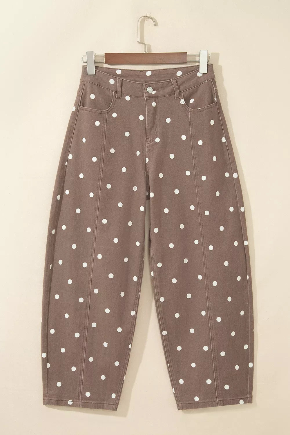 jeans featuring polka dot in white with 72% cotton, 26% polyester, 2% elastane Care instructions: Machine wash cold texture
