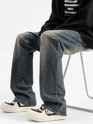 Relaxed fit men's jeans in heritage wash denim with whiskering details.