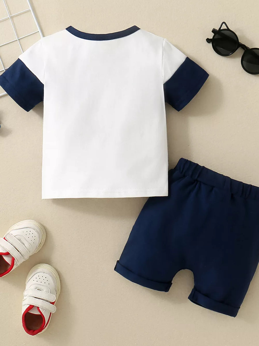 Dark Blue Children's Striped T-shirt And Shorts Set