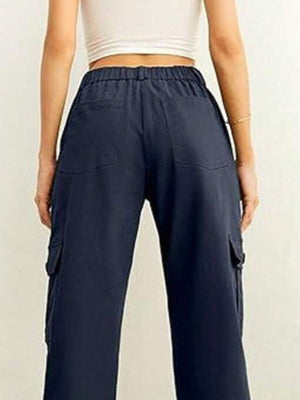 High-Waisted Cargo Pants With Drawstring Cuffs in Army Green with pocketed