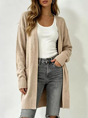 classic cardigan in Khaki with open-front