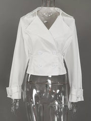 white blazer with buttoned cuffs and long sleeve