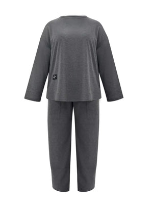 Dark gray crew neck long sleeve top and pants lounge set with pockets