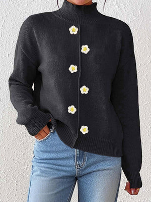 Black relaxed cardigan with turtleneck