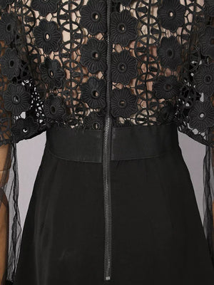 Lace Sheer Sleeve Mini Dress in Black, view 15