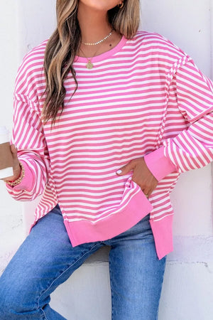 Stripe Textured Knit Color Block Long Sleeve Top option 9