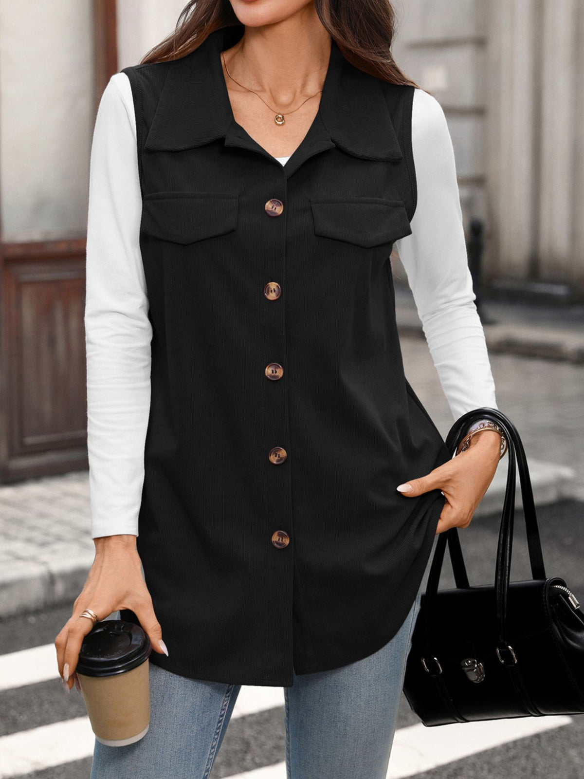 Apricot relaxed vest with collared