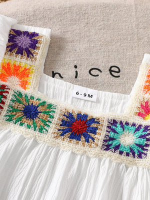 White with Children's Crochet Trimmed Top And Pants Set