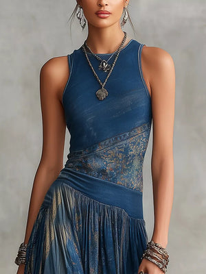 slate blue maxi dress featuring asymmetrical and floral