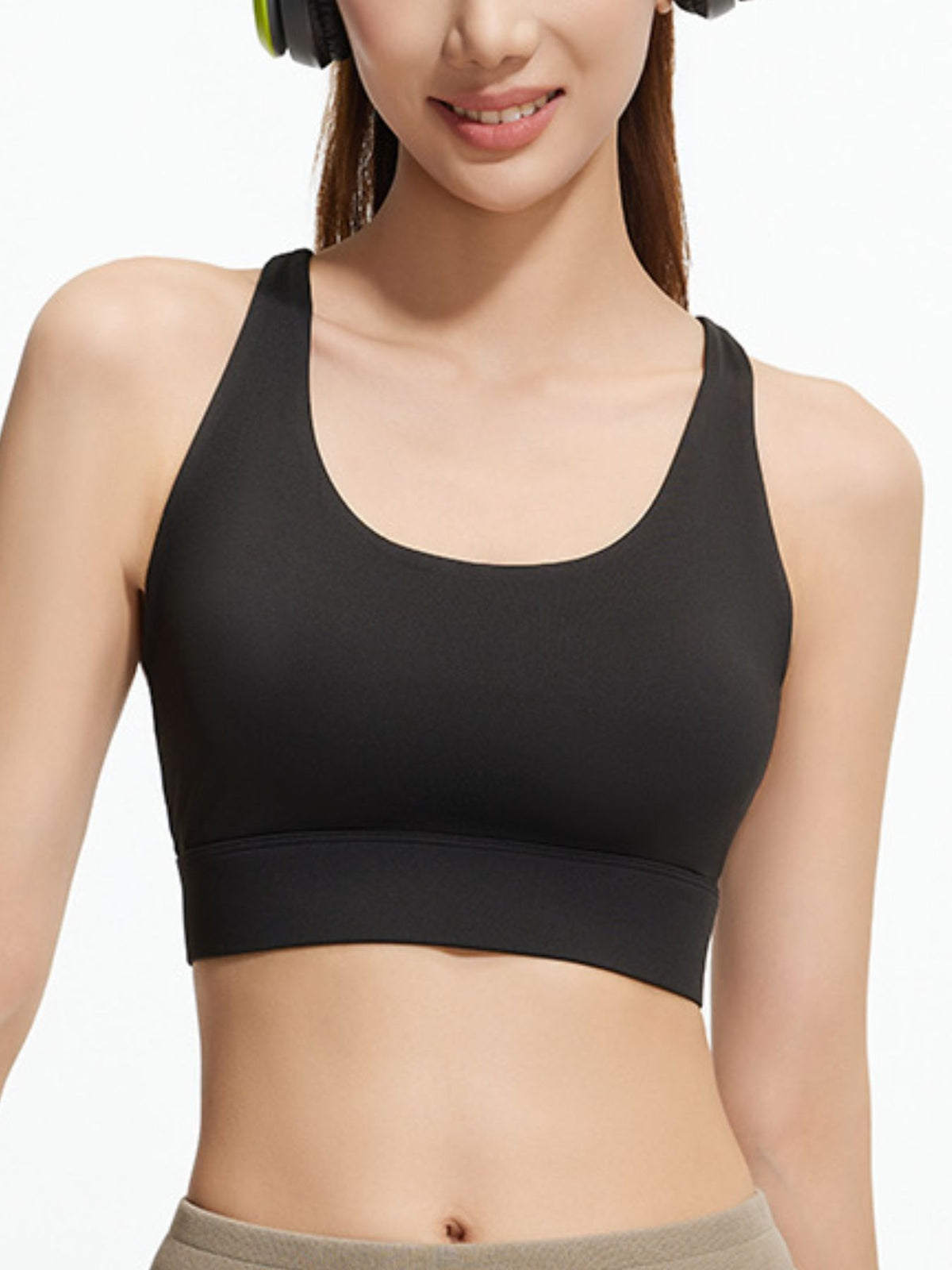 Scoop Neck Active Sports Bra in Coffee Brown