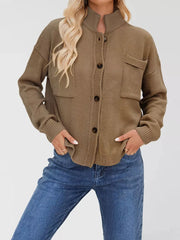 Red Brown cardigan with pocketed and long sleeve