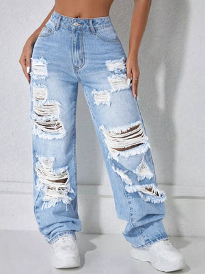 Distressed Wide Leg Jeans in Dark Blue