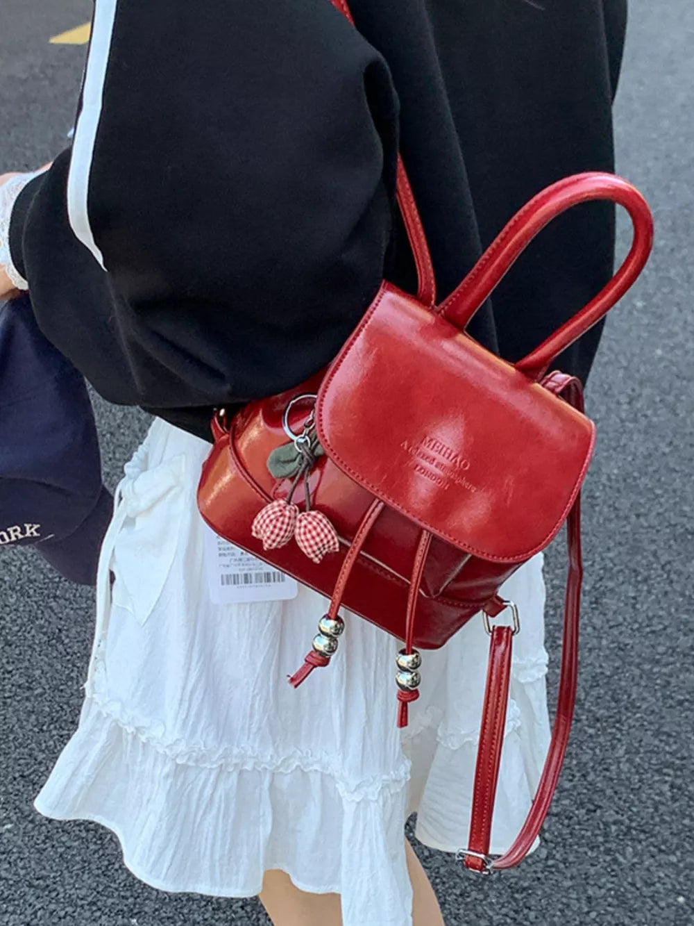 Red Pu Leather Mini Backpack Bag