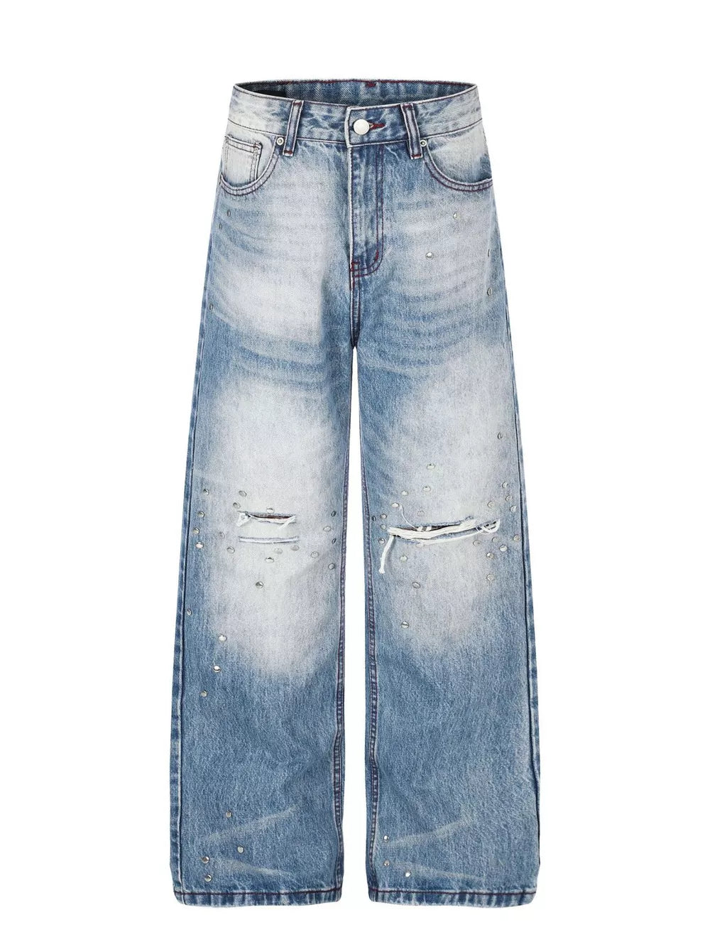 Blue Men's Distressed Wide-leg Jeans