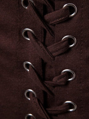 Brown cotton t-shirt with grommet lace-up detail