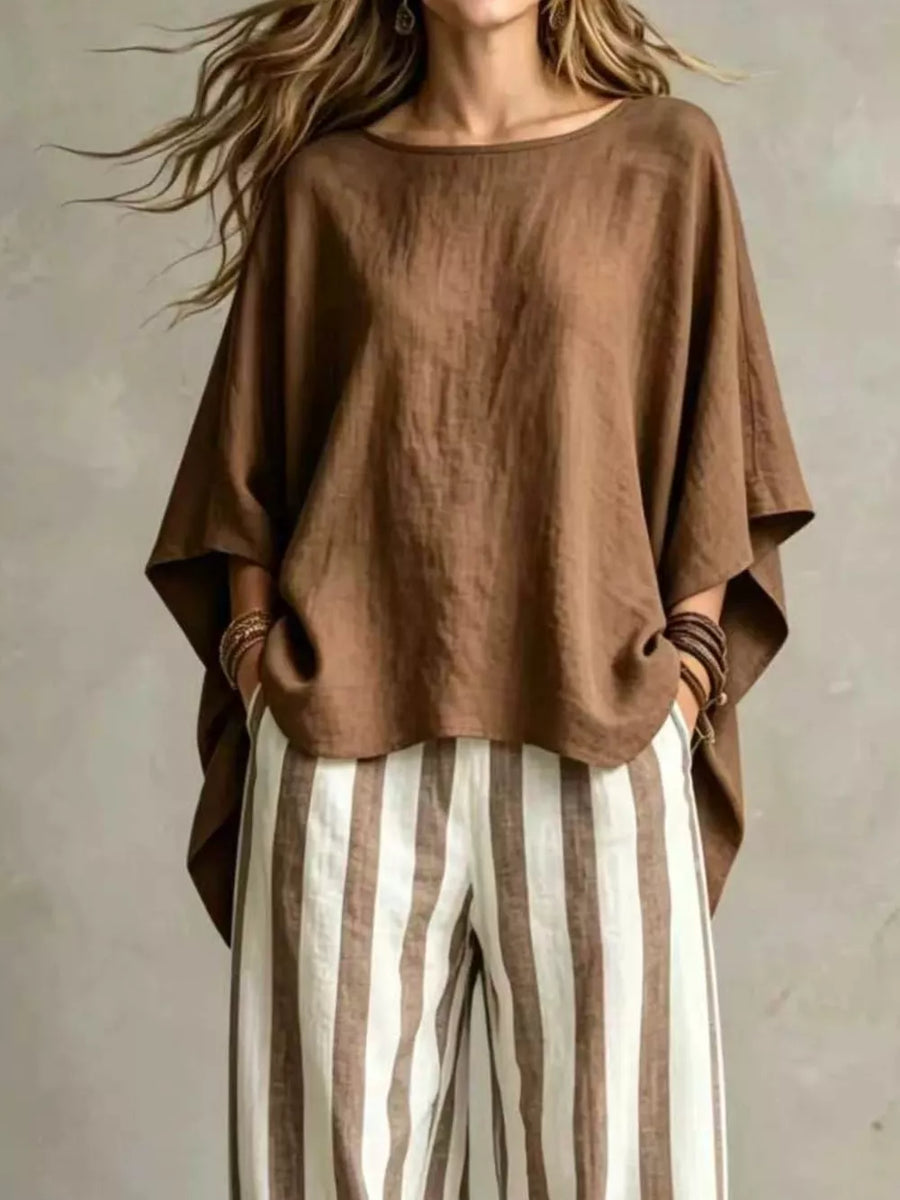Burgundy Solid Color Top And Pants Two-piece Set Plus Size