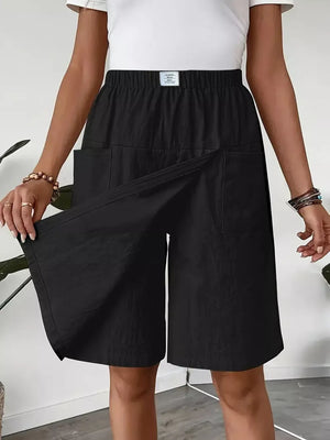 Elastic Waist Wrap Skort in Light Gray