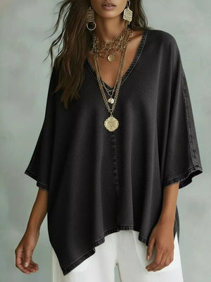 Light Green V-neck Batwing Sleeve T-shirt