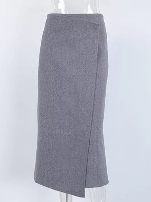 slate gray A-line wrap skirt with not applicable