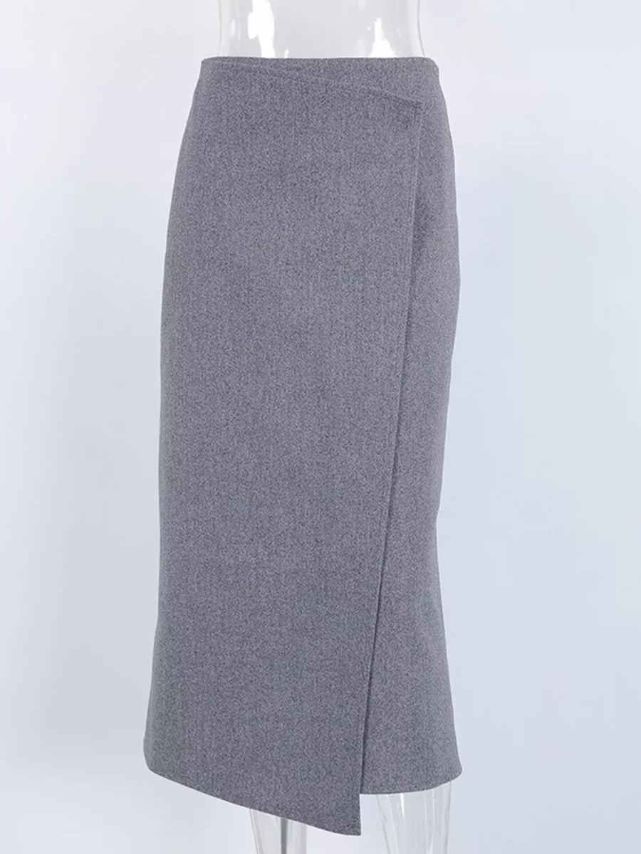 slate gray A-line wrap skirt with not applicable