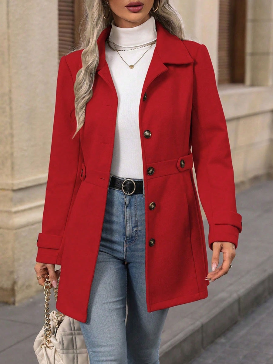 overcoat in Red with buttoned and thigh-length