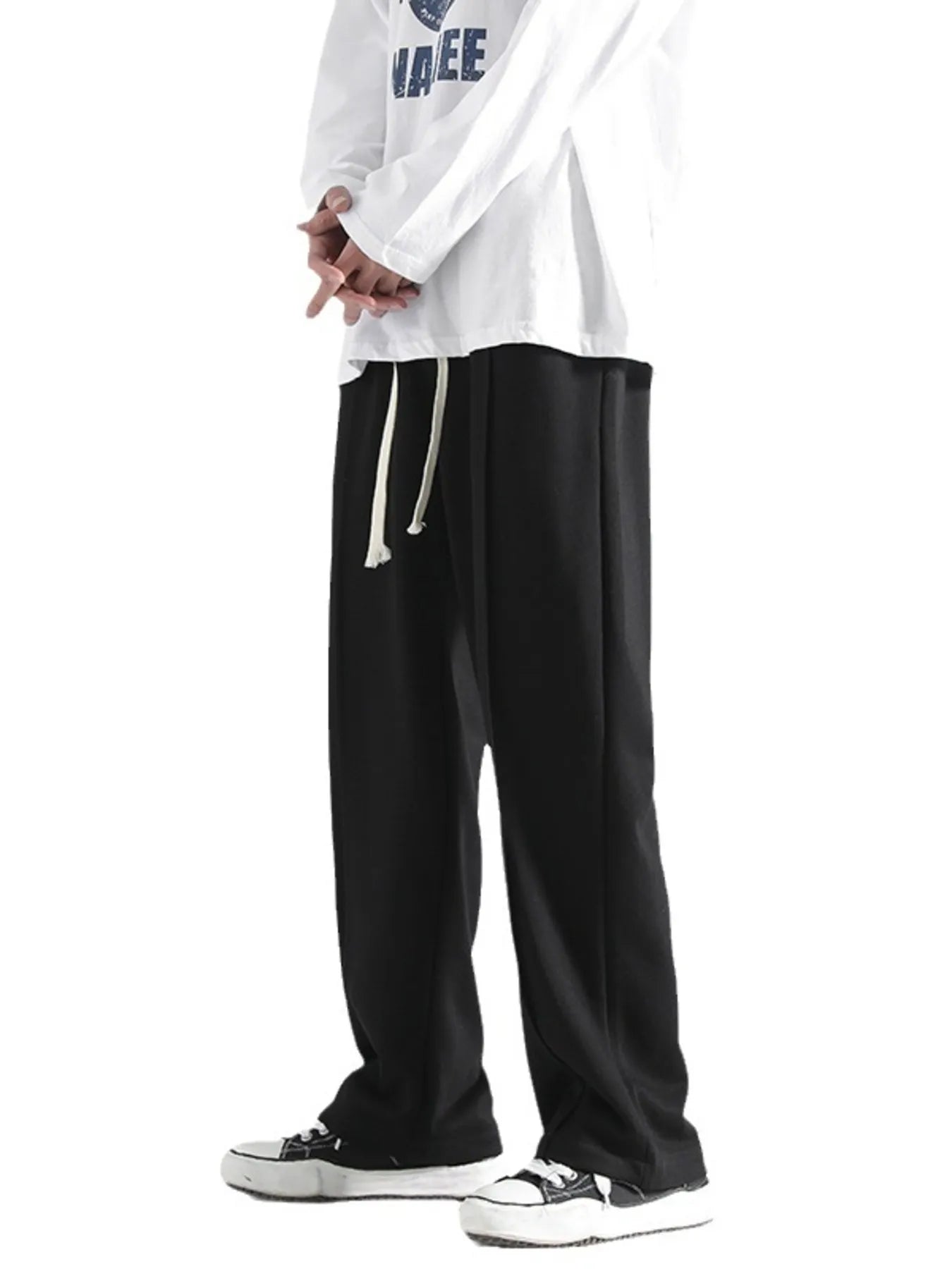 Black casual sweatpants with drawstring and loose fit