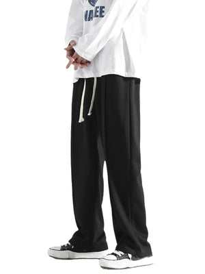 Black casual sweatpants with drawstring and loose fit