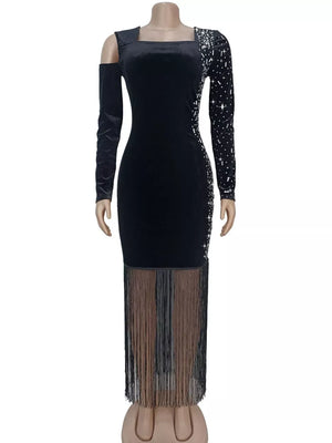 black cocktail dress with midi and pullover