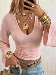 cream crop top with pullover and waffle-knit