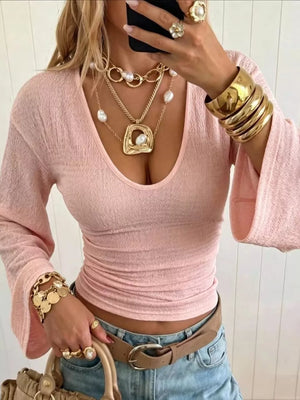cream crop top with pullover and waffle-knit