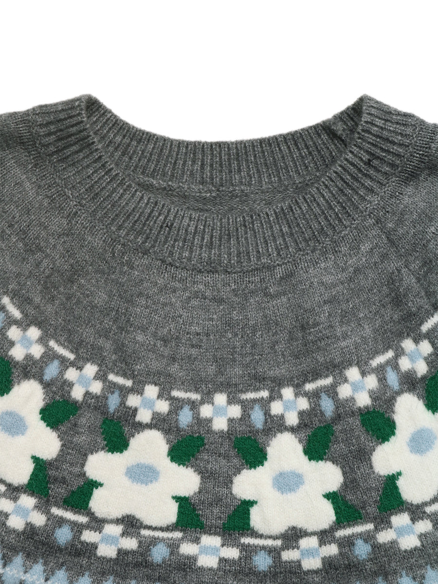 pullover sweater featuring floral in Gray with 45% acrylic, 29% polyester, 26% polyamide Care instructions: Machine wash