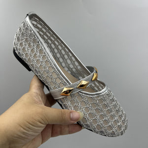 Mesh,Rubber Imported Size &amp flats in ivory with flats silhouette