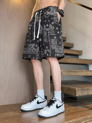 Black Men's Plus Size Drawstring Loose Fit Shorts