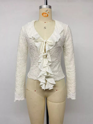 Ruffled Long-sleeve Tie-front Blouse option 10
