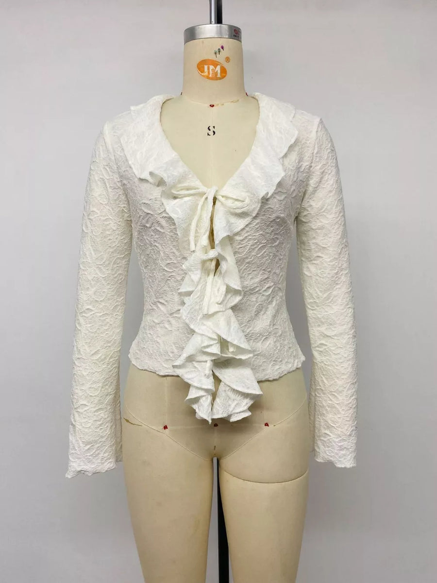 Ruffled Long-sleeve Tie-front Blouse option 10
