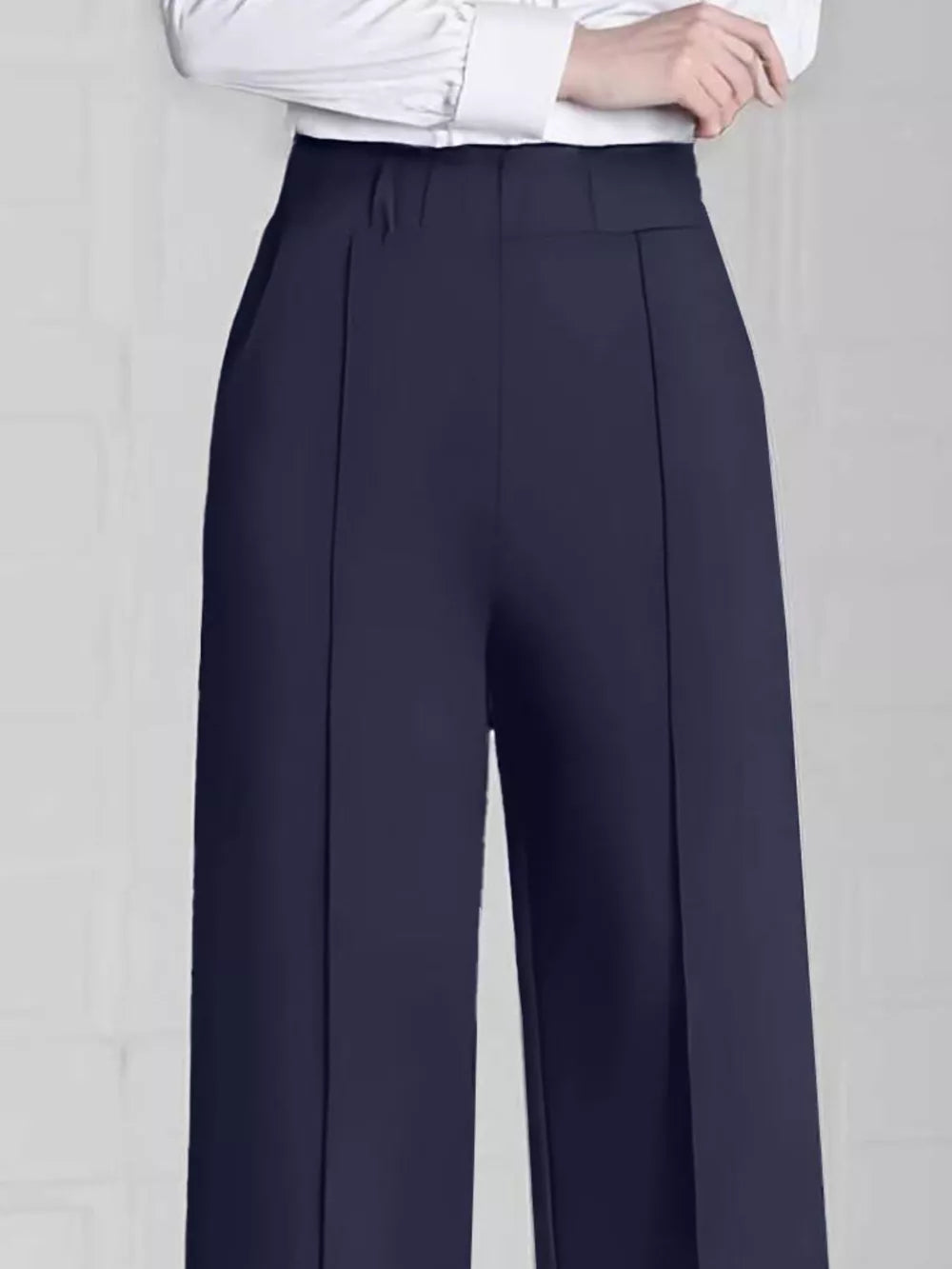 Navy Blue flared wide-leg pants with N/A