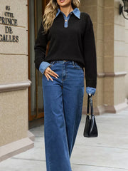 classic pullover sweater in Black with collared