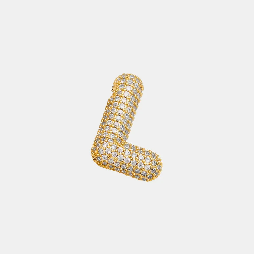 Puffed gold letter L charm necklace with pave zirconia details