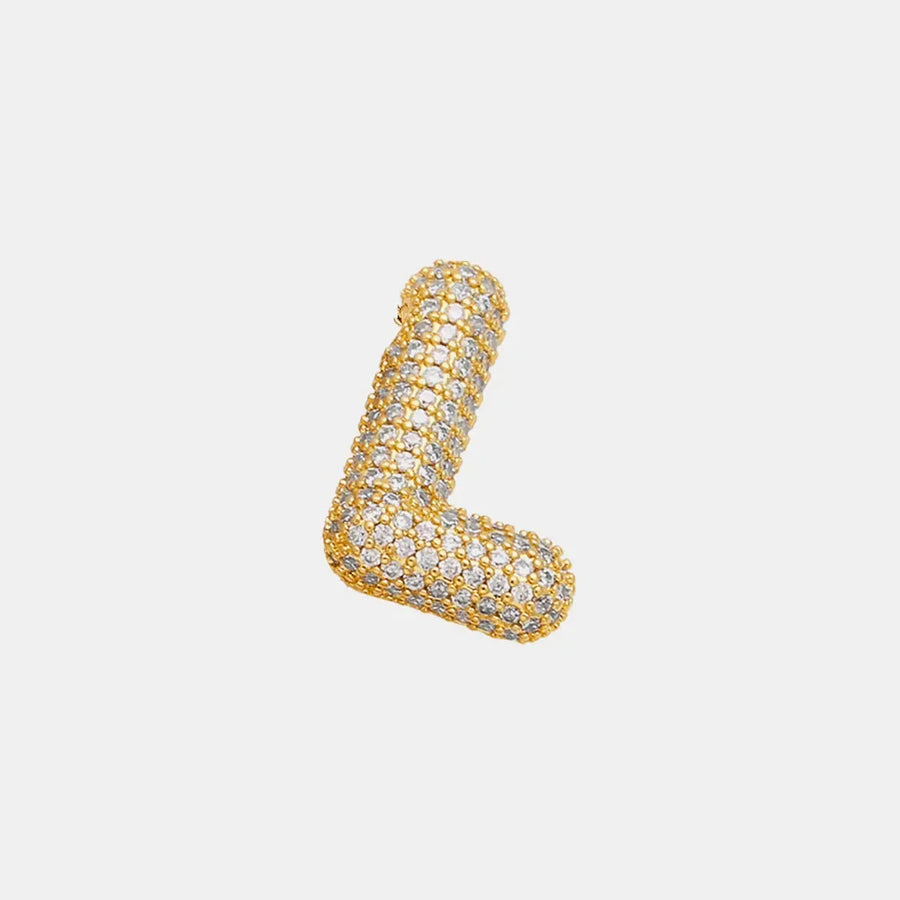 Puffed gold letter L charm necklace with pave zirconia details