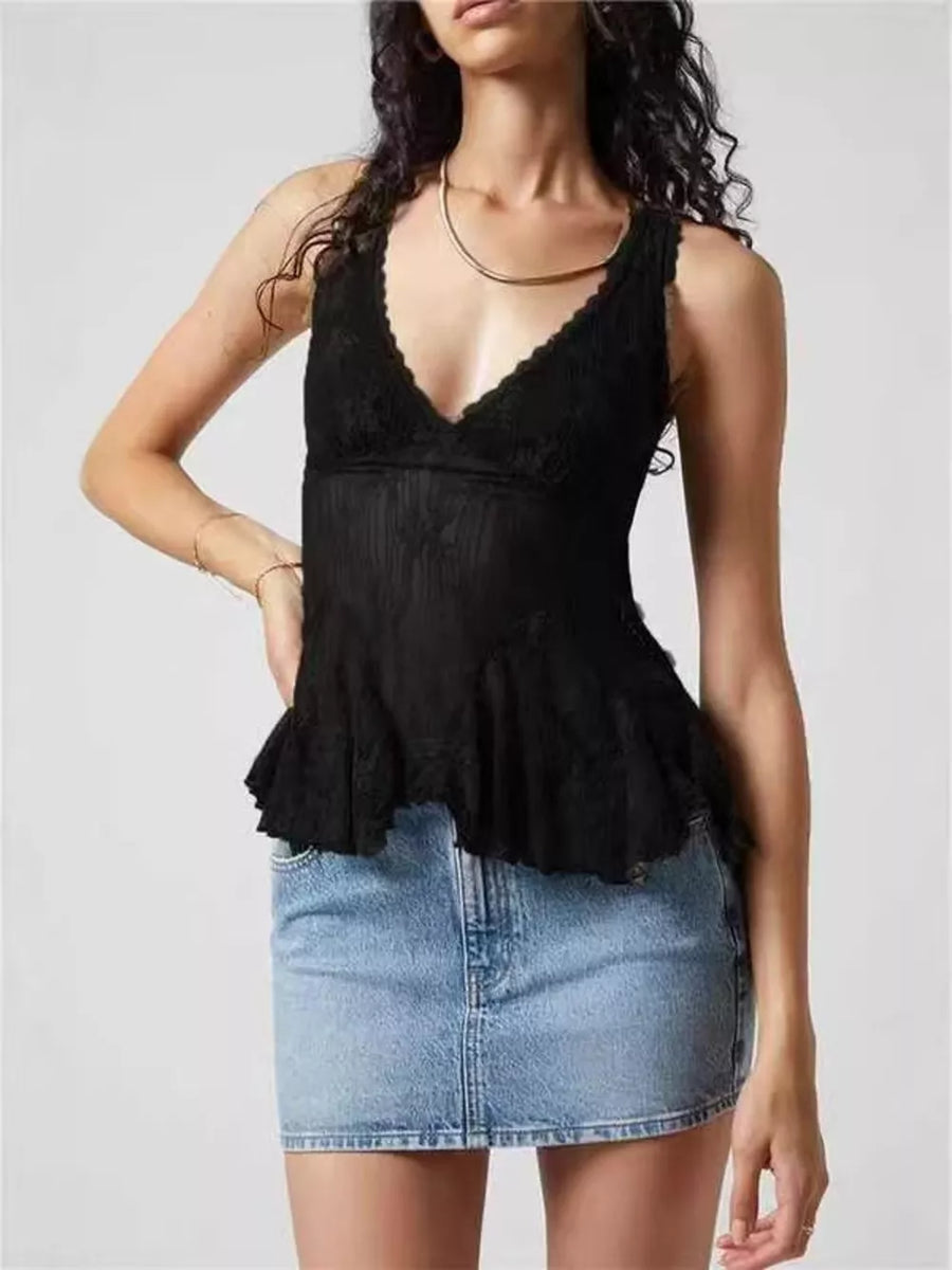 tank top in Yellow with floral and lace