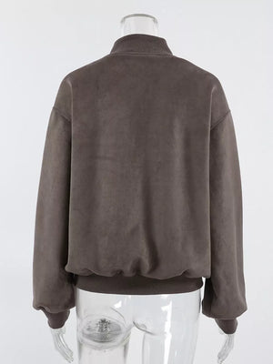 Dark Gray oversized bomber jacket with collared