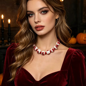 necklace in Burgundy with graphic and beaded