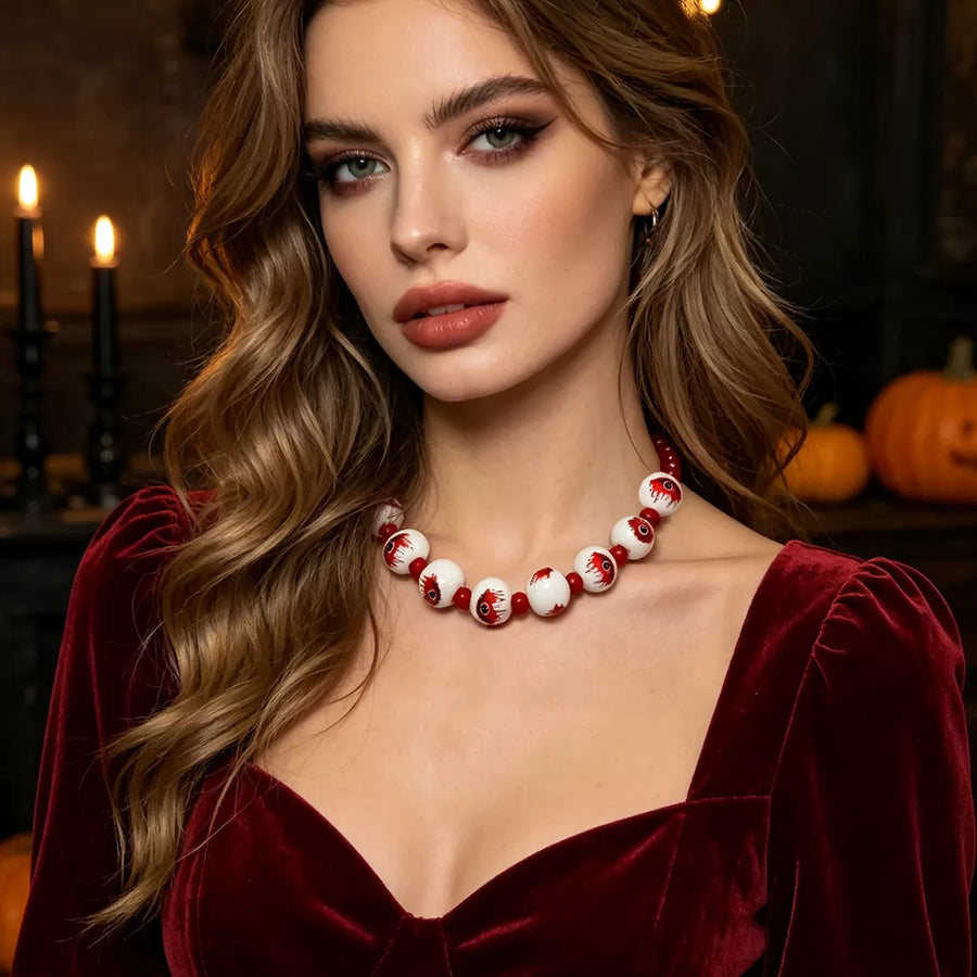 necklace in Burgundy with graphic and beaded