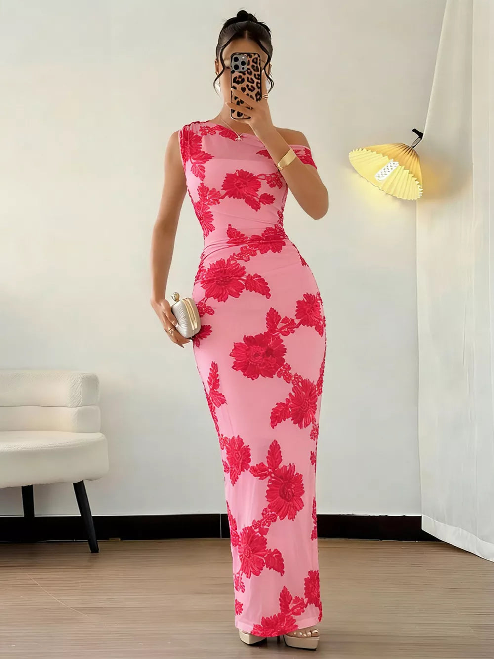 Black maxi dress with asymmetrical and sleeveless
