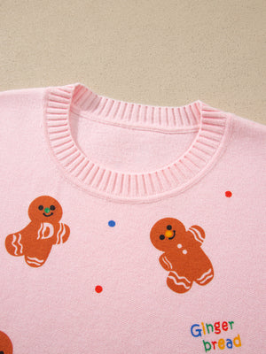 pullover sweater in Blush Pink with gingerbread pattern and stretch