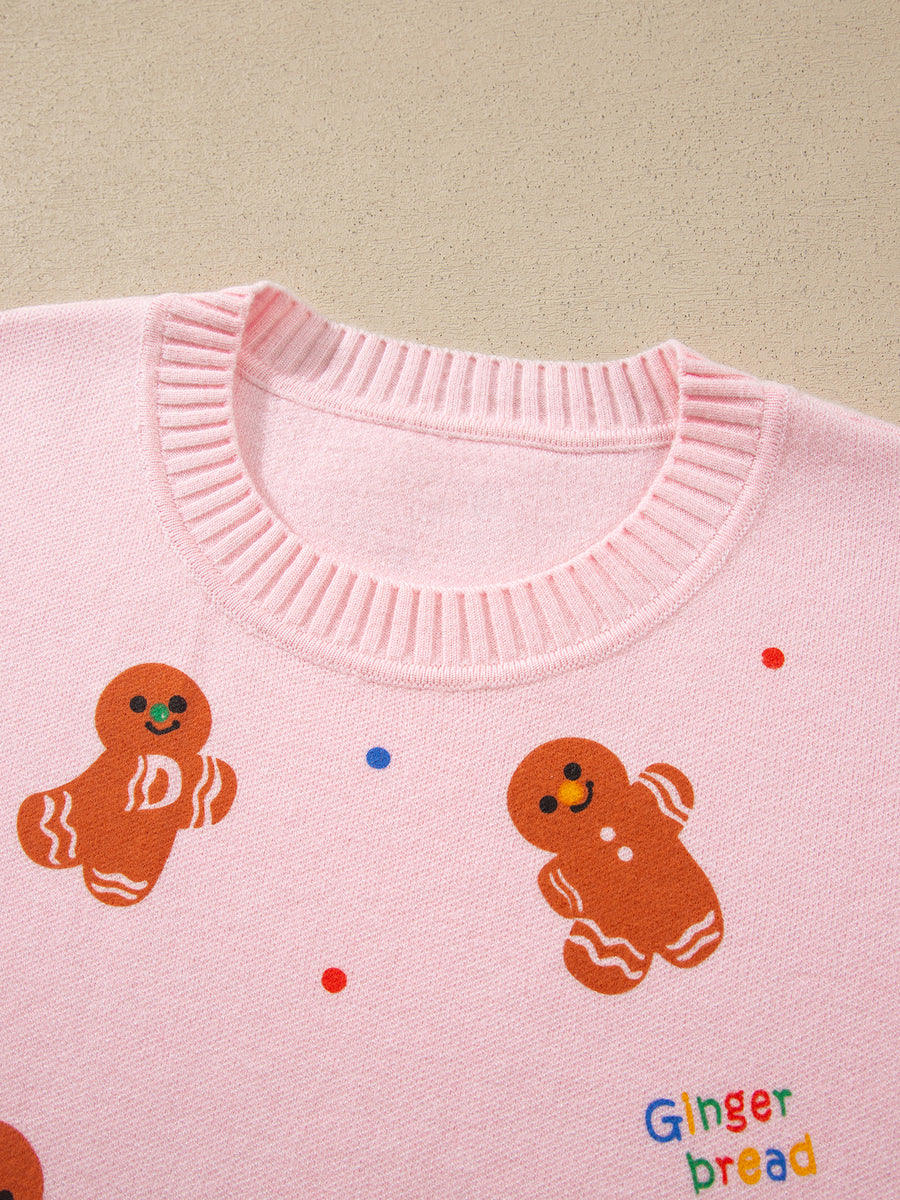 pullover sweater in Blush Pink with gingerbread pattern and stretch