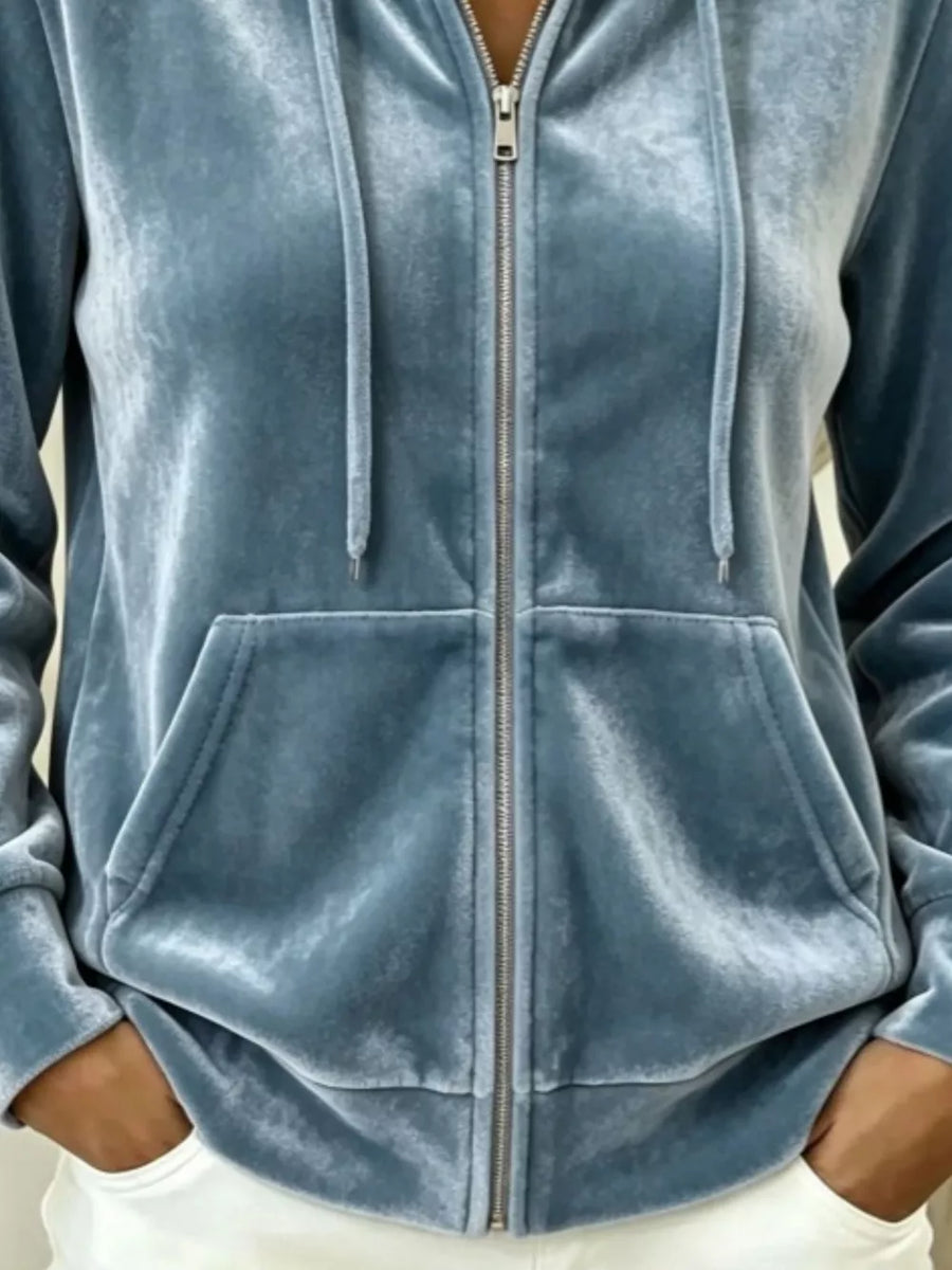 athleisure zip hoodie in Light Gray with hooded