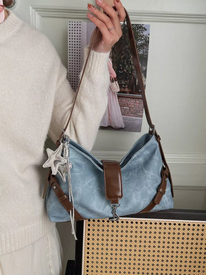 crossbody bag in Light Blue with leather accents and medium
